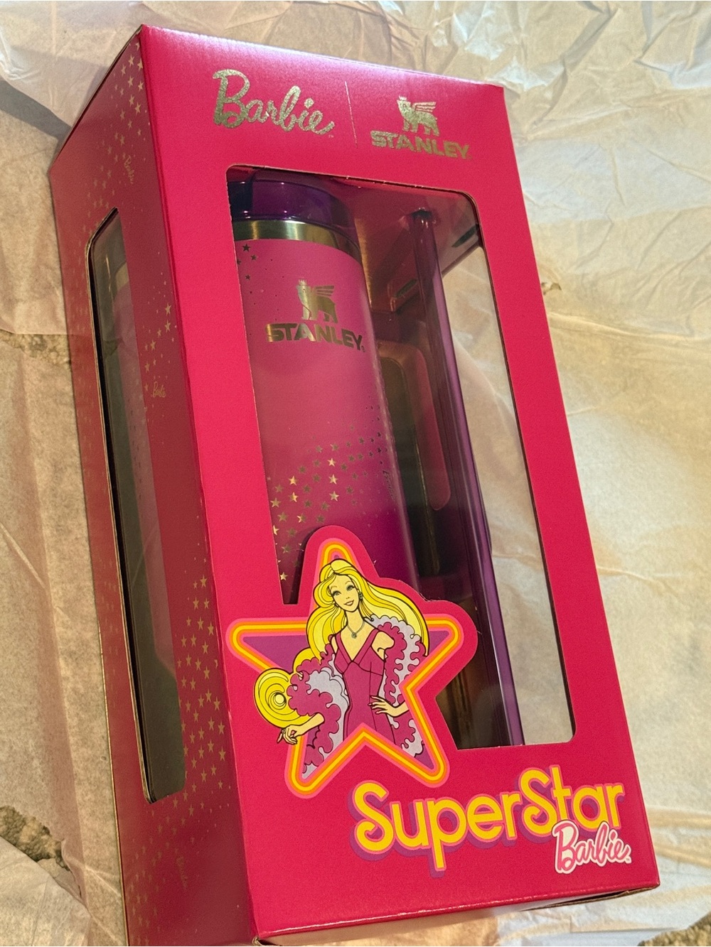 Authentic Barbie Hot Pink and Yellow 'Time to Shine' Stanley collectible Tumbler